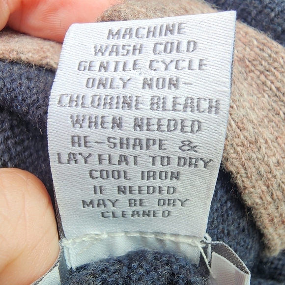 SOFT SURROUNDINGS Wool Blend Hooded Cardigan Sweater Women's Small S Blue Tan - Picture 10 of 10